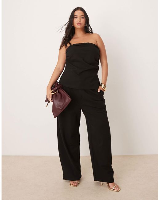 ASOS Black Asos Design Curve Ponte Pleated Bandeau Top