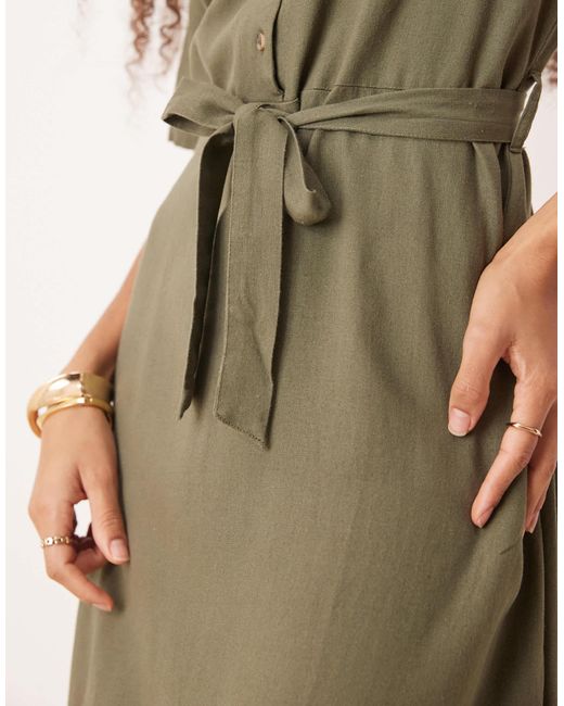 Jdy Natural – midi-hemdkleid aus leinenmix
