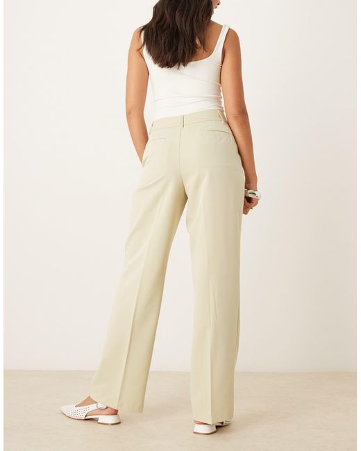 ASOS Natural Tailored High Waist Straight Leg Trousers With Pleat Detail