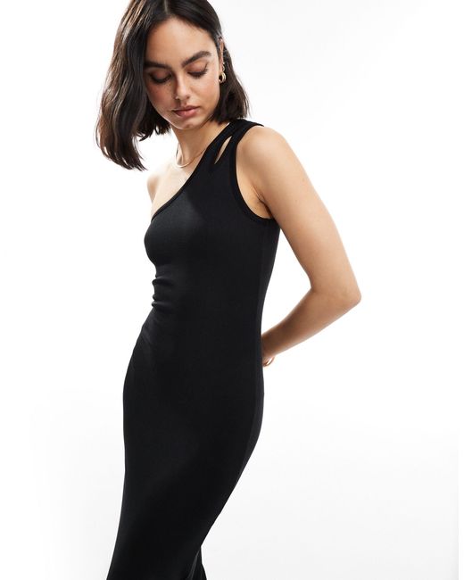 Threadbare Black Kylie One Shoulder Cut Out Detail Ribbed Midi Dress
