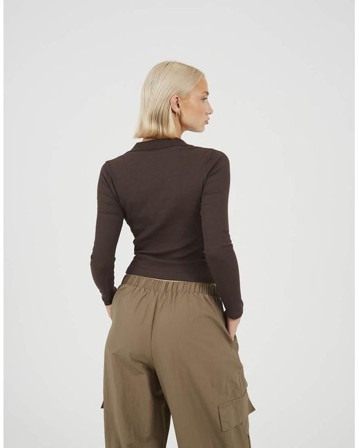 Brave Soul Natural Ribbed V-Neck Collared Top