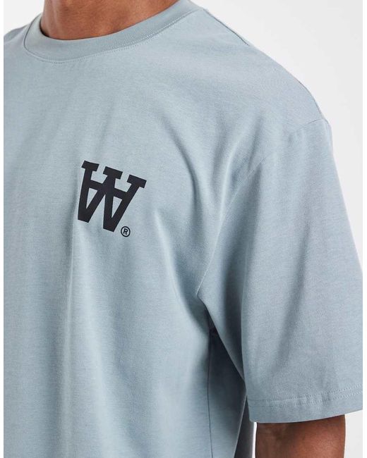 DOUBLE A by WOOD WOOD Blue 100% Cotton Liam Aa Logo T-shirt for men