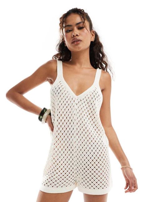 Miss Selfridge Gebreide Strandplaysuit in het White