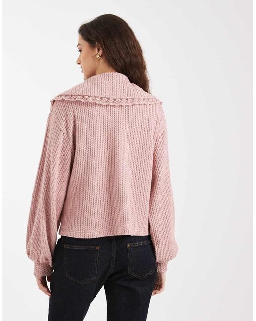 Miss Selfridge Pink Tie Front Cardigan With Lace Trim Collar