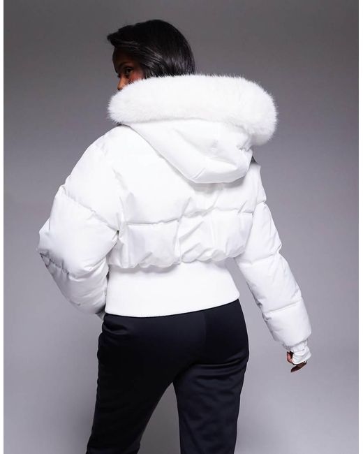 ASOS 4505 Ski & Snow White Asos 4505 Ski Cropped Insulated Ski Bomber Jacket With Faux Fur Hood