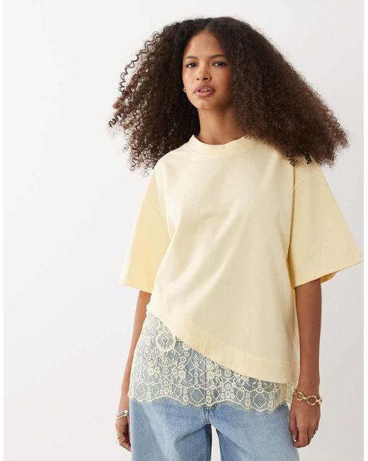 ASOS Natural Short Sleeve T-shirt With Lace Hem