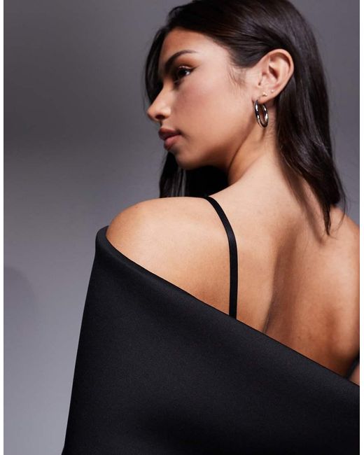 ASOS Black Deep Off The Shoulder Mini Dress With Cape Back Detail