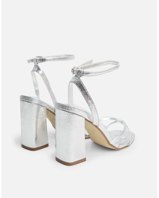 Public Desire White Matilda Pu Strappy Block High Heels