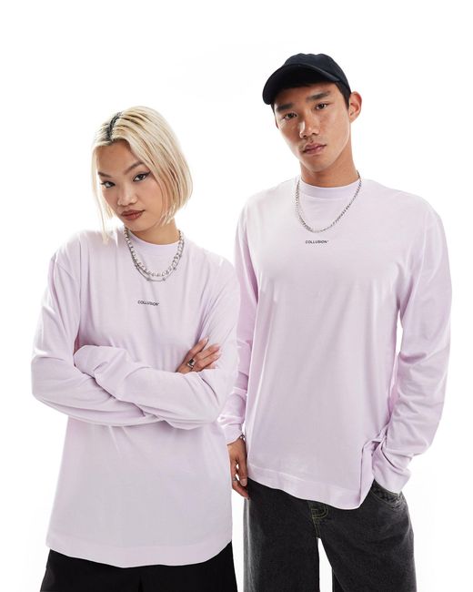 Unisex - t-shirt a maniche lunghe lilla con logo di Collusion in Pink