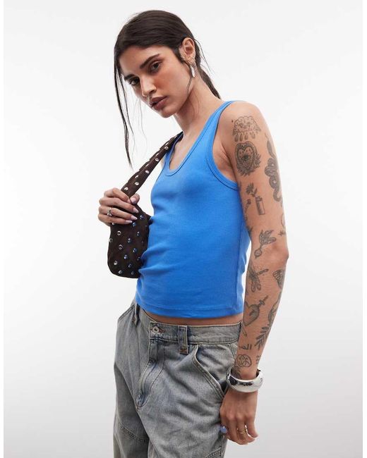 ASOS Blue Thick Binding Rib Scoop Neck Vest