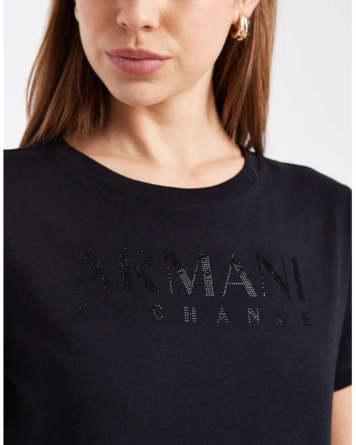 ARMANI EXCHANGE Black Diamante Logo T-shirt