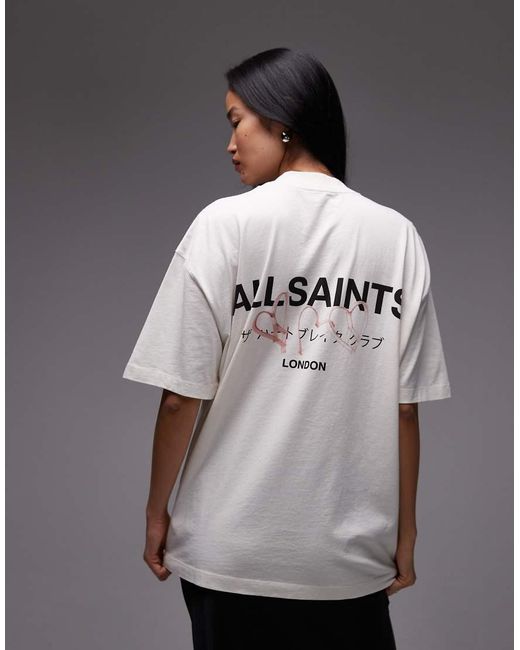 AllSaints Gray Amore Oversized Back Print T-shirt