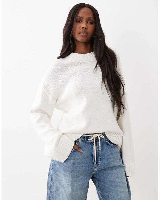 Gina Tricot White Lightweight Pure Cotton Crew Neck Knit Jumper