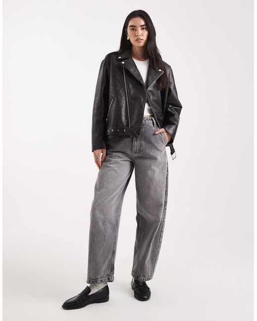Miss Selfridge Black Padded Faux Leather Oversized Biker Jacket