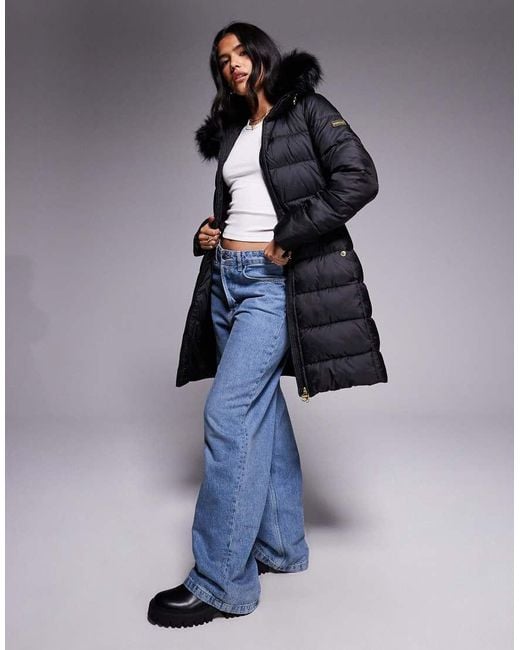 Barbour Blue Anastasia Puffer Jacket With Faux Fur Hood