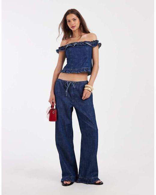 ASOS Blue Frill Bardot Denim Top Co Ord
