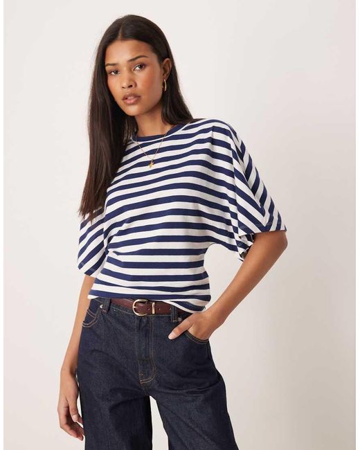 Gina Tricot Blue Short Sleeve Cinched Waist Top