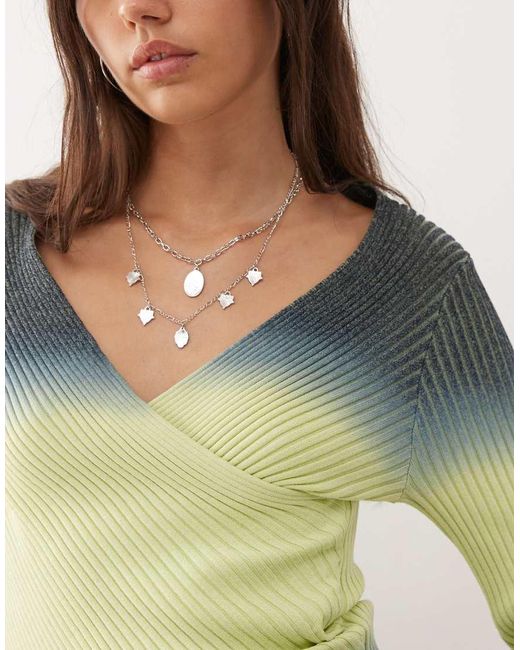 Collusion Green Ombre Knited Long Sleeve Wrap Top