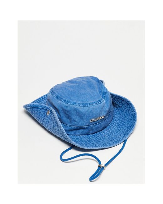 Collusion Blue Unisex Festival Washed Denim Bucket Hat With String