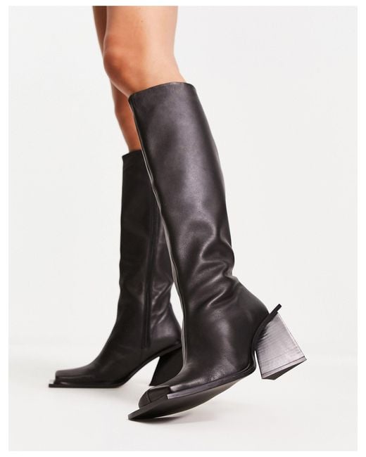 TOPSHOP Black Heather Premium Leather Under The Knee Boots