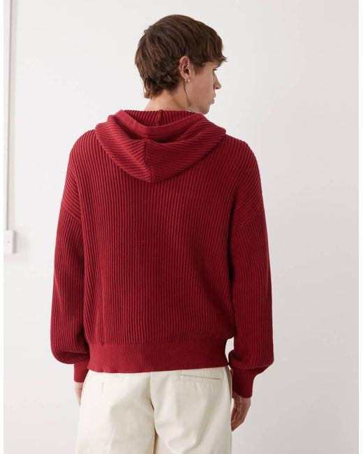 Collusion Red Knit Boxy Hoodie for men