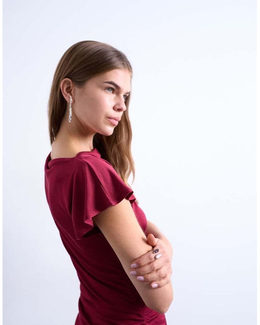 TOPSHOP Red Short Sleeve Asymmetric Slinky Maxi Dress