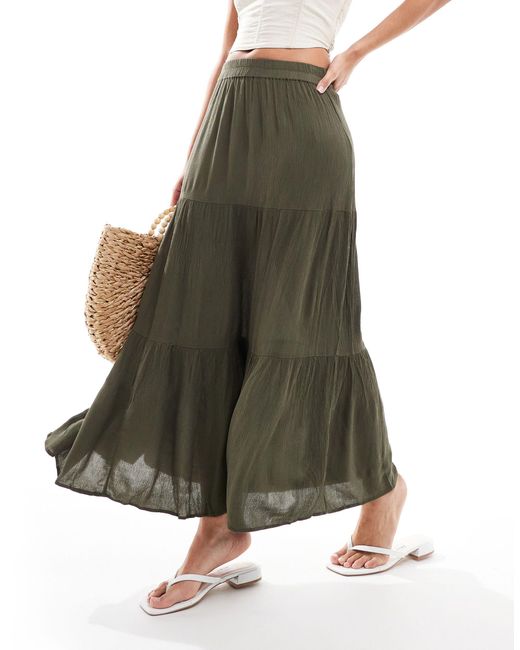 ONLY Green Tiered Maxi Skirt