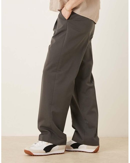 ASOS Nette Broek Met Wijde Pijpen En Plooien Aan De Voorkant in het Natural voor heren