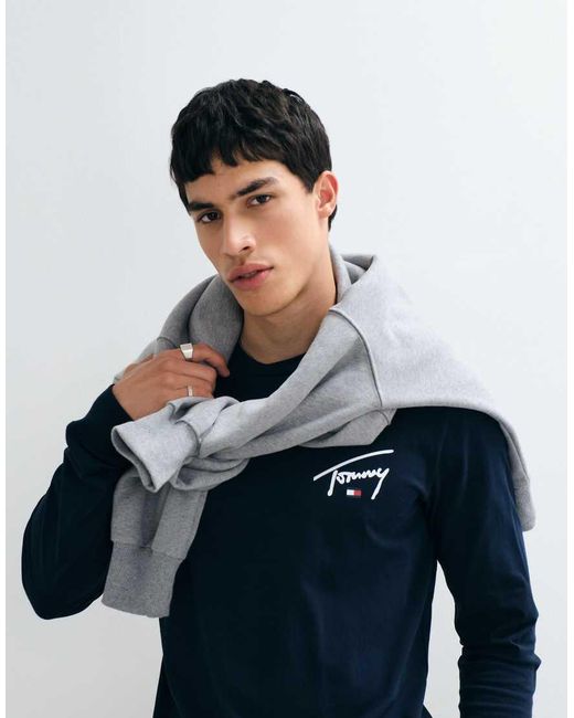 Tommy Hilfiger Blue Signature Logo Slim Fit Long Sleeve T-shirt for men