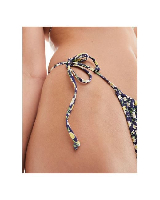 & Other Stories Blue Floral Print Tie Waist Bikini Bottom