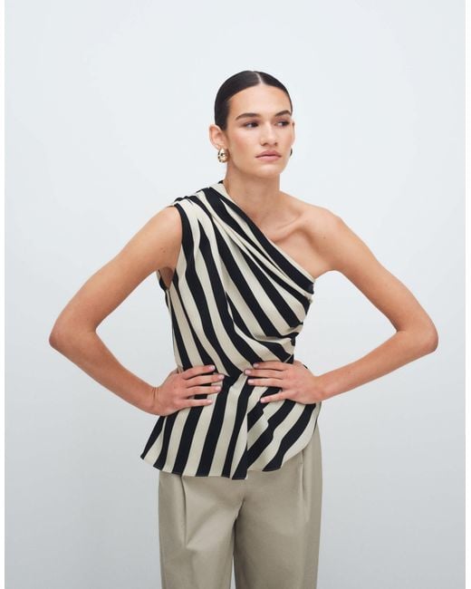 Mango White One Shoulder Asymmetric Blouse