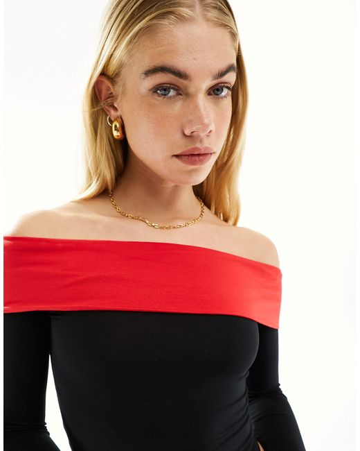 ASOS Red Contrast Off The Shoulder Top Co Ord