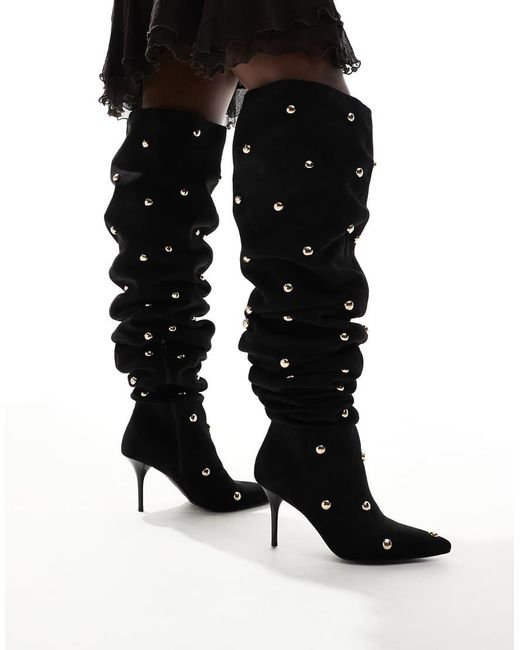 ASOS Black Karma Studded Heeled Over The Knee Boots
