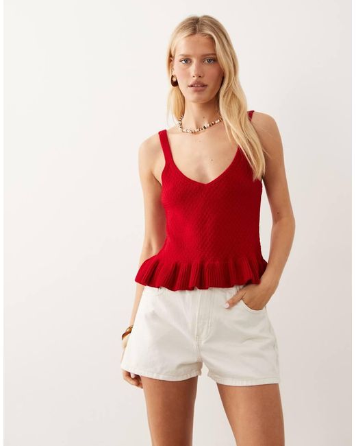 River Island Red Elasticized A-line Denim Shorts