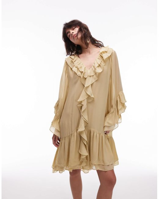 & Other Stories Multicolor Sheer Chiffon Mini Dress With Ruffles And Tier Hem