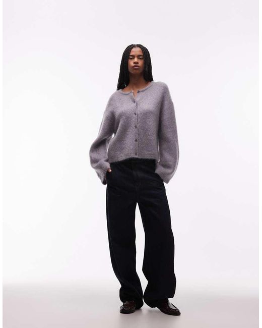 & Other Stories Gray Mohair And Wool Blend Crew Neck Cardigan