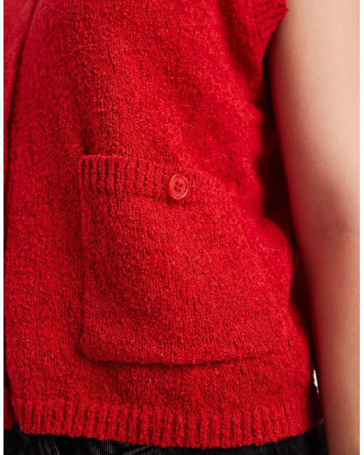 Pieces Red Button Front Knitted Vest
