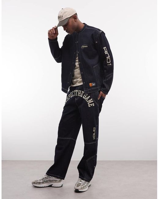 AND1 Blue Long Sleeve Denim 93 Logo Back Print Shirt Co-ord for men