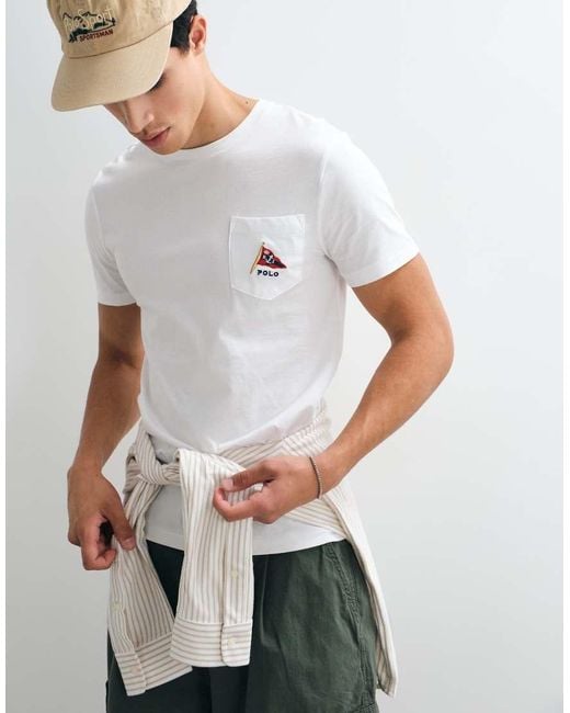 Polo Ralph Lauren White Bear Graphic Custom Slim Fit T-shirt for men