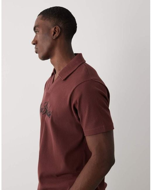 ASOS Red Super Heavyweight Regular Fit Polo With Text Graphic for men