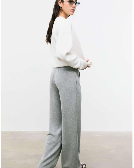 Stradivarius Gray Soft-touch Wide-leg Trousers With Seam Detail