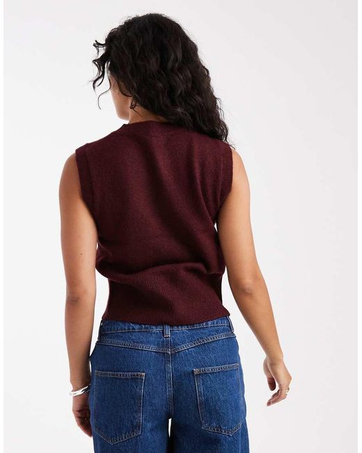 New Look Blue Button Crew Neck Knitted Waistcoat