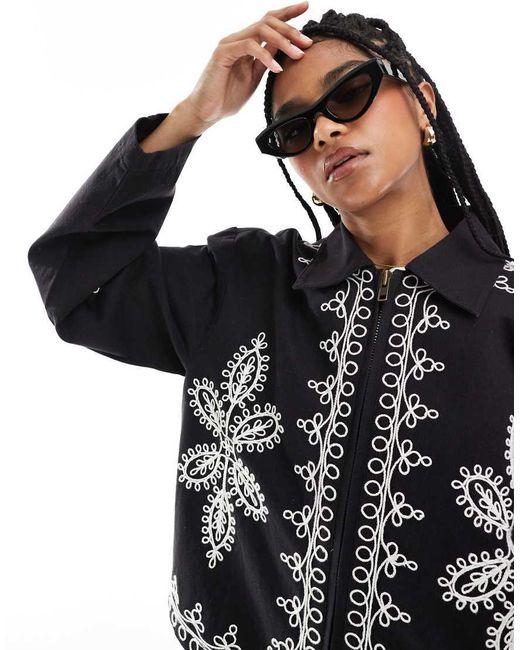 ASOS Black Embroidered Top Collar Jacket
