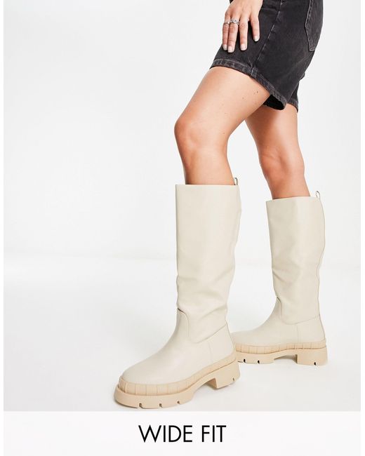 Raid Wide Fit Challenge Chunky Flat Knee Boots in White | Lyst Canada