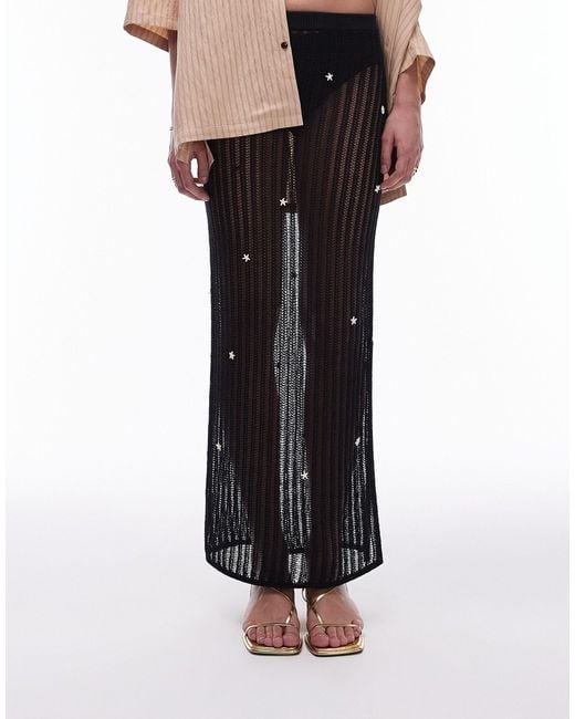 TOPSHOP White Knitted Sheer Knit Starfish Skirt