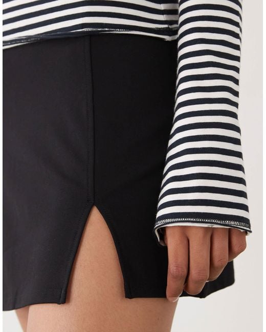 Monki Blue Jersey Mini Skirt With Front Split