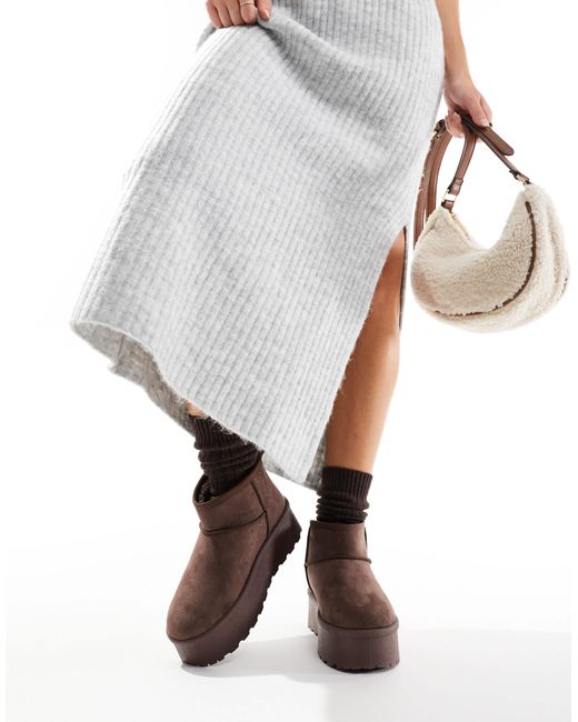 SEQWL Brown Mini Flatform Boots