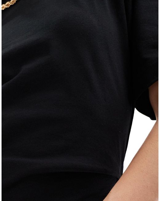 ASOS Black Short Sleeve Gathered Waist With Side Split Maxi Dress