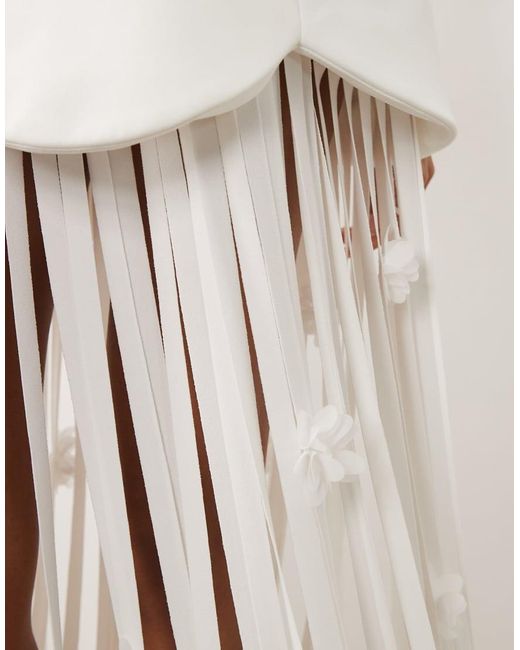 ASOS Natural Bandeau Dress With Fringe Skirt Detail