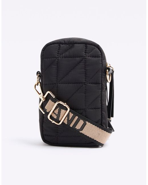 River Island Black Quilted Pouch Phone Cross Body Bag